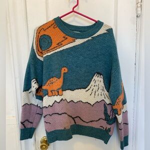 Adorable Novelty Dinosaur sweater. Dino sweater. Cartoon print oversized sweater